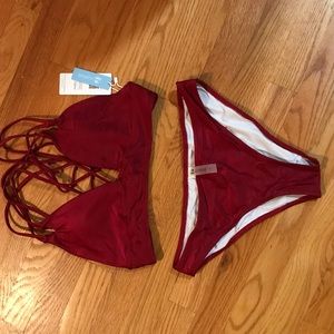 CupShe Get Strappy Bikini - Size Medium - Wine Red